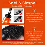 Foto van hoe je de Hair Gel aanbrengt met bijgeleverde kam.