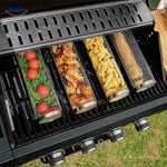 Meerdere RollingGrill™ manden met groenten op grill.