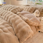 SnuggleBunny™ Plush Set | 4-Piece Faux Rabbit Fur Duvet Cover, Super Soft & Warm