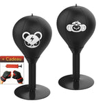 Twee zwarte boksballen met beer en aap afbeelding met cadeau pomp en handschoenen